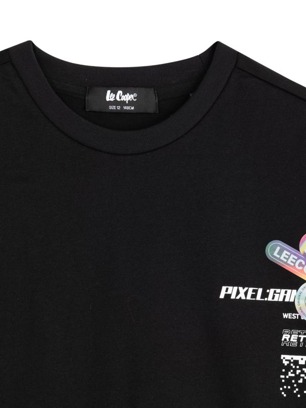 טי שירט קצרה עם הדפס PIXEL לילדים גזרת אוברסייז