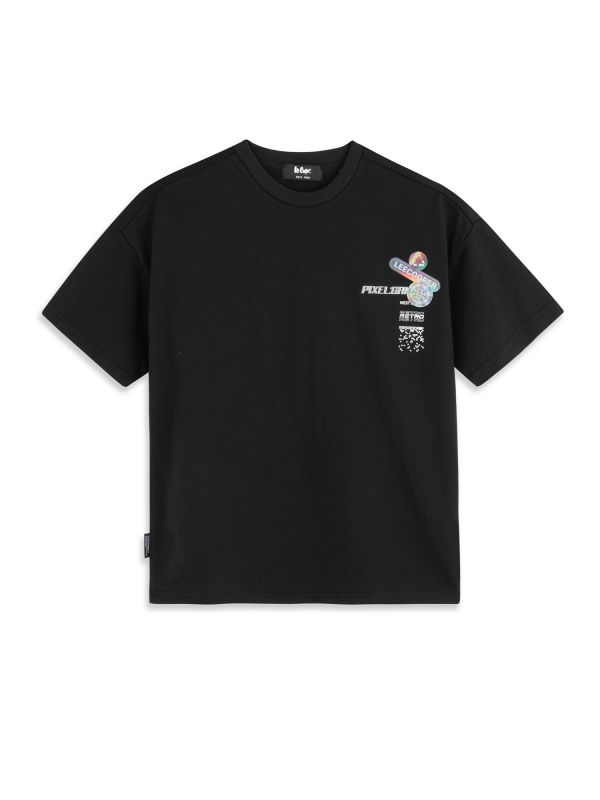טי שירט קצרה עם הדפס PIXEL לילדים גזרת אוברסייז
