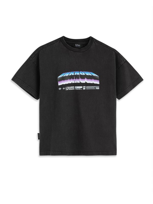 טי שירט קצרה עם הדפס גזרת אוברסייז לילדים