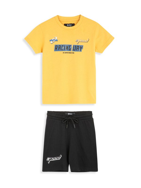 חליפה קצרה עם הדפס לילדים - שחור צהוב