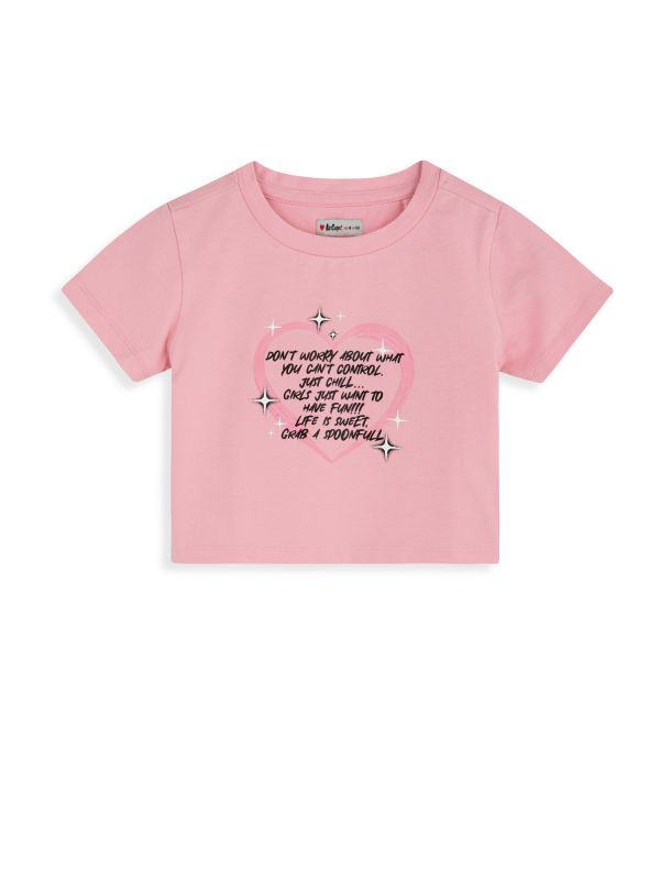 טי שירט קצרה עם הדפס לילדות