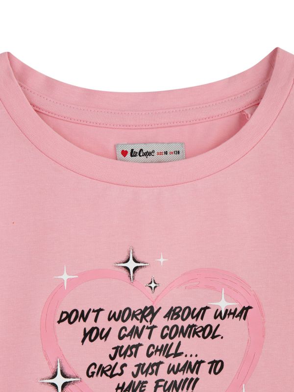 טי שירט קצרה עם הדפס לילדות