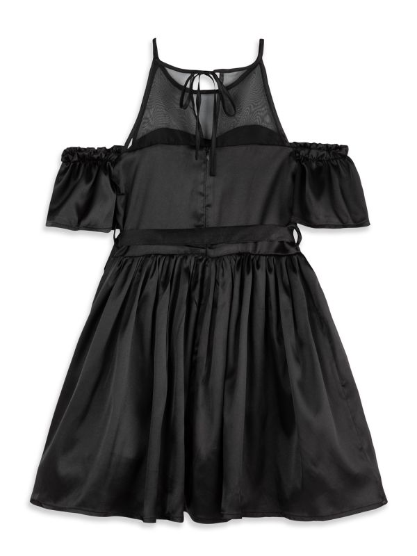 שמלה חגיגית עם שרוולים נפוחים וחגורה לילדות