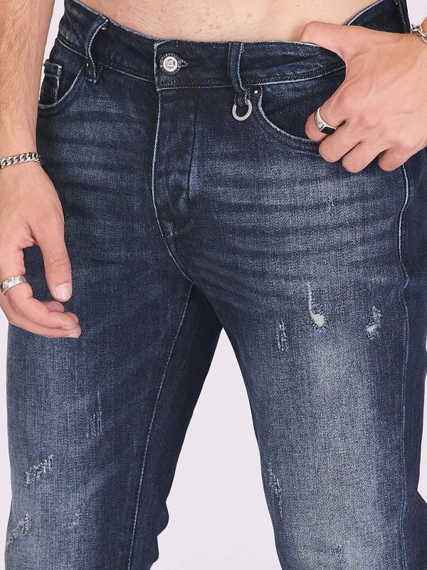 ג’ינס כחול כהה עם שפשופים לגברים