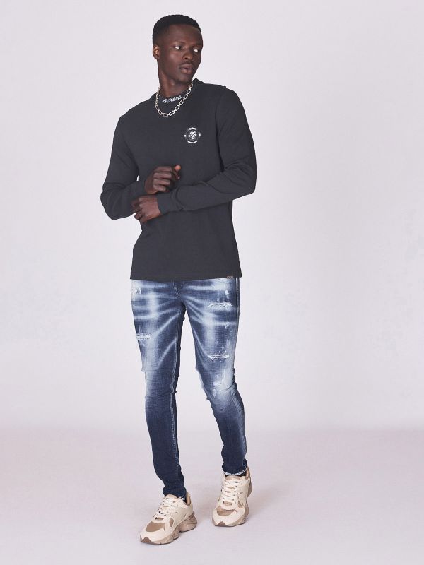 חולצת טי ארוכה עם הדפס אחורי לגברים