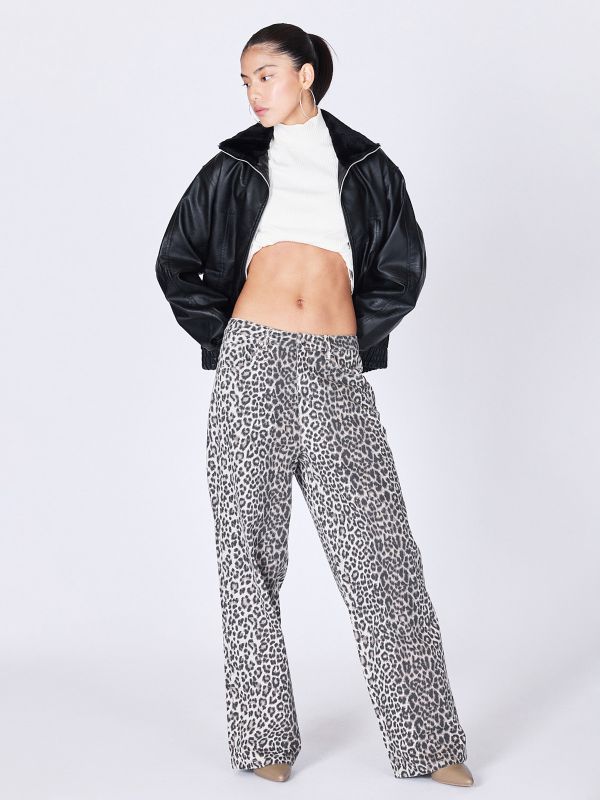 מכנסיים רחבים בהדפס זברה לנשים