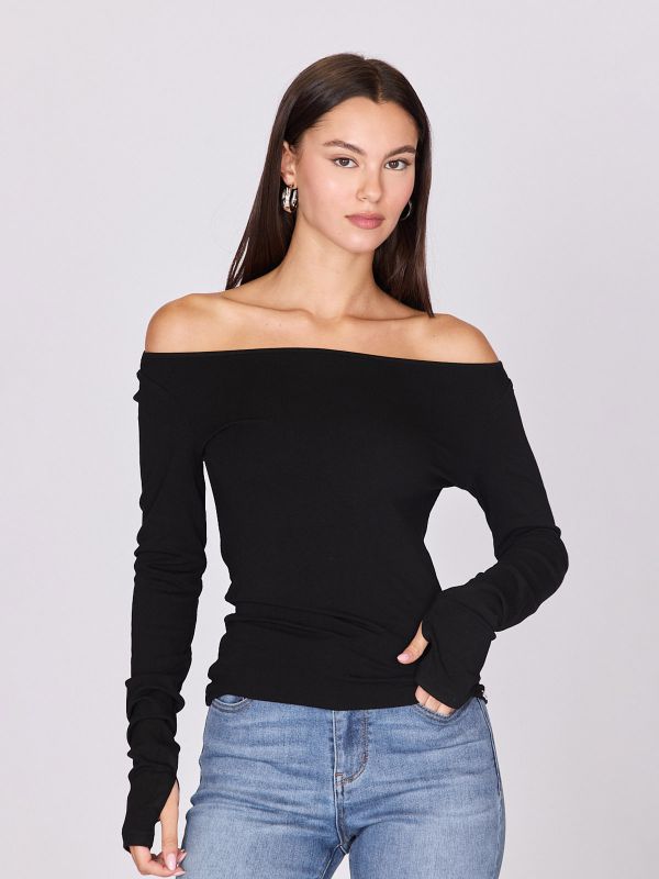 חולצת ריב עם מחשוף כתפיים חשופות לנשים