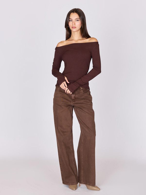 חולצת ריב עם מחשוף כתפיים חשופות לנשים