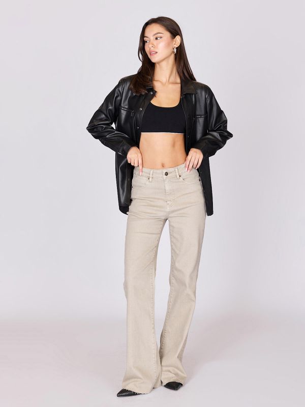 חולצה מכופתרת דמוי עור לנשים