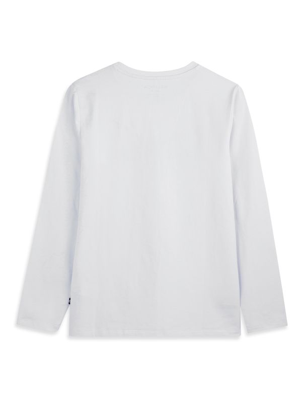 טי ארוך חלק עם הדפס מינימלי לבנים