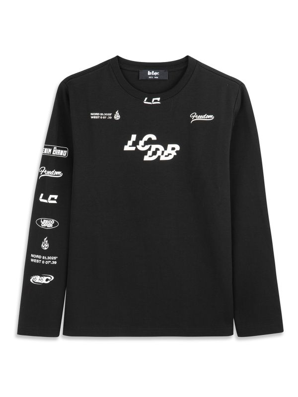 טי ארוך לוגו והדפס בשרוול בנים