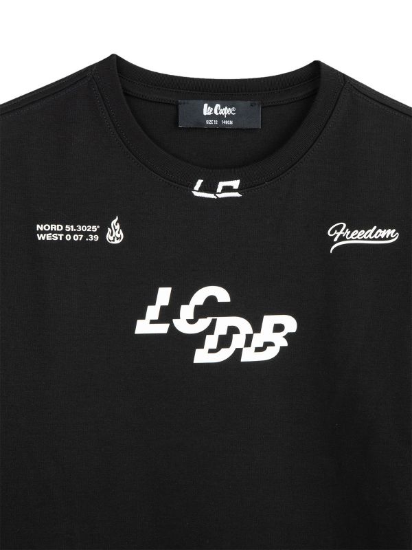 טי ארוך לוגו והדפס בשרוול בנים