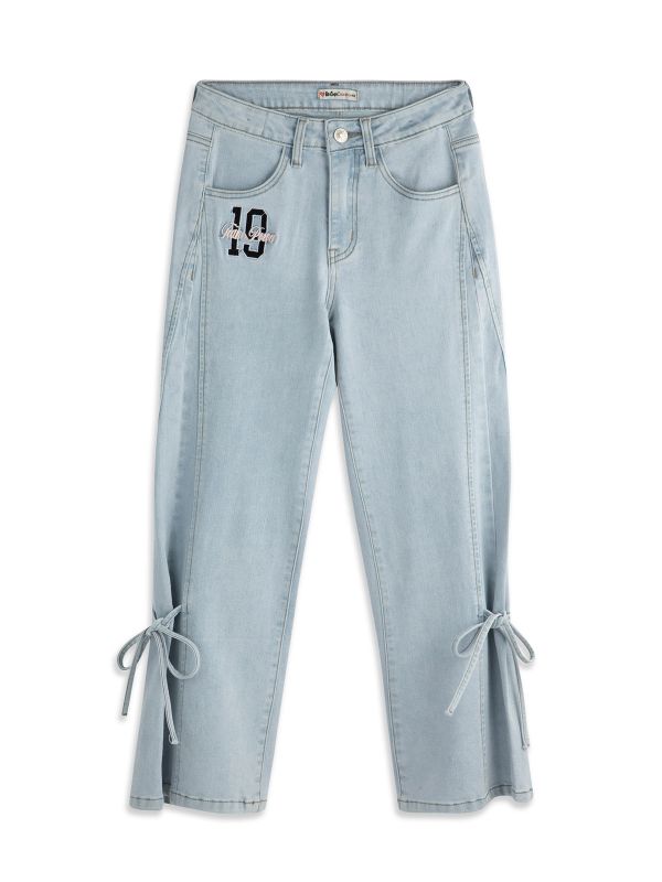 ג’ינס עם קשירה בצד לבנות