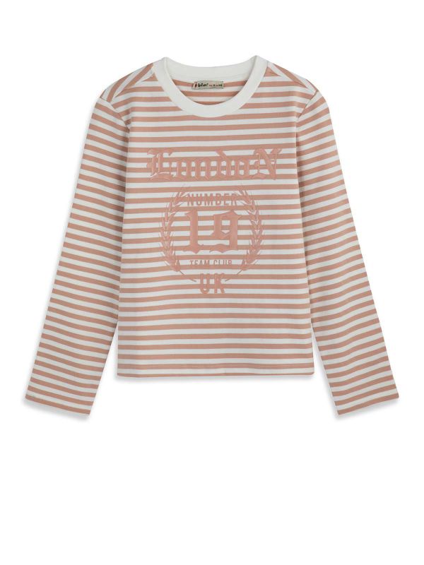 חולצת פסים ארוכה עם הדפס בנות