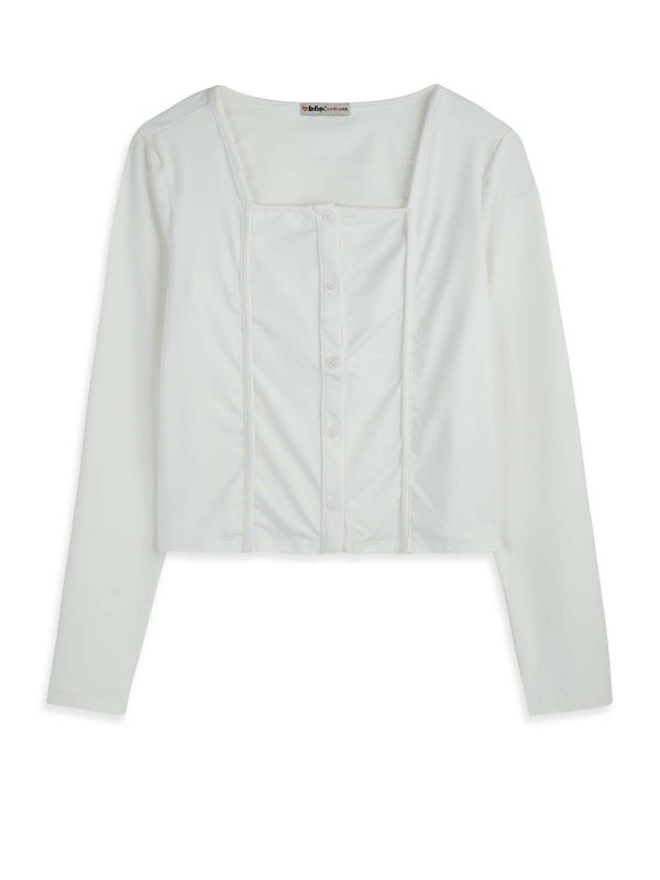 קרדיגן קרופ סרוג עם צווארון עגול בנות