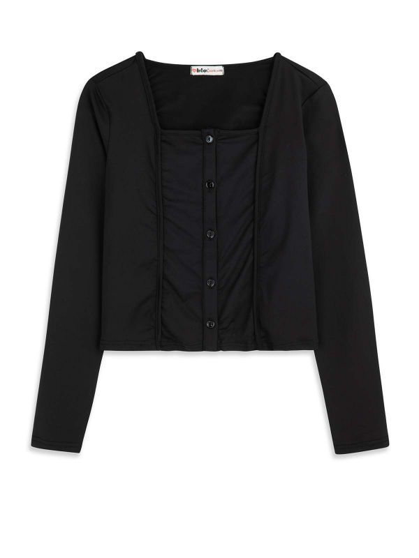 קרדיגן קרופ סרוג עם צווארון עגול בנות