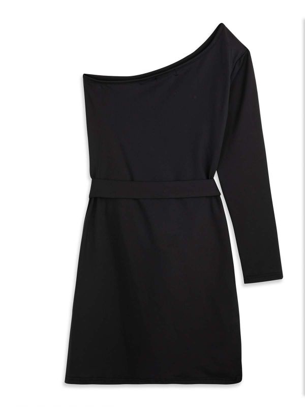 שמלת קרופ א-סימטרית שחורה בנות