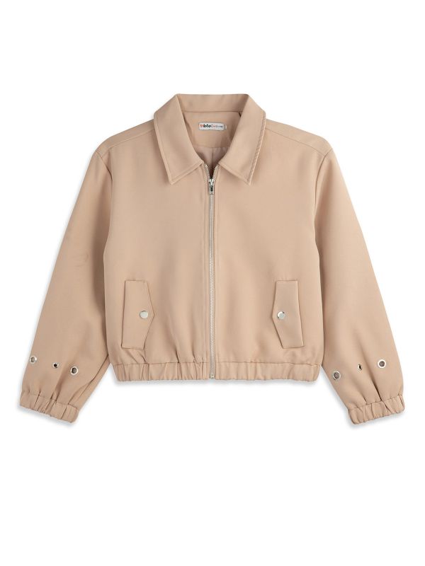 ז’קט קרופ שחור עם חגורה בנות