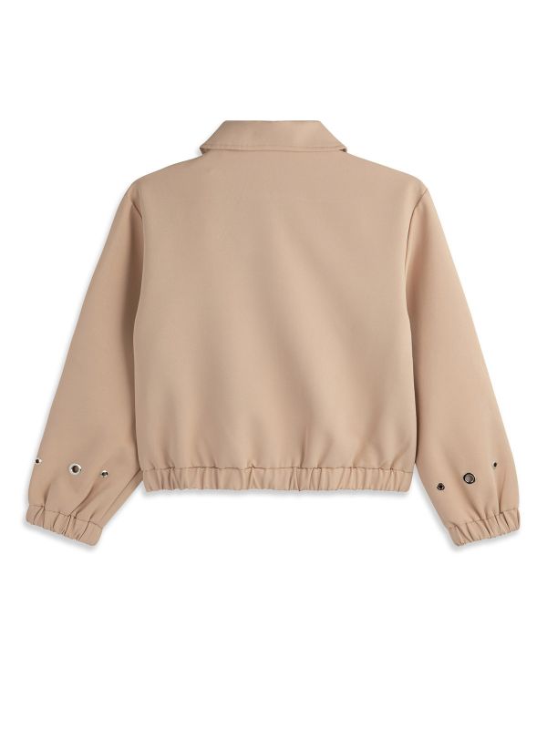 ז’קט קרופ שחור עם חגורה בנות