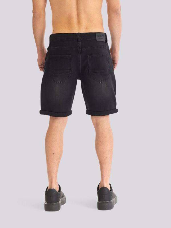 מכנסי ג?ינס קצרים בגוון כחול עמוק עם שפשופים קלים לגברים