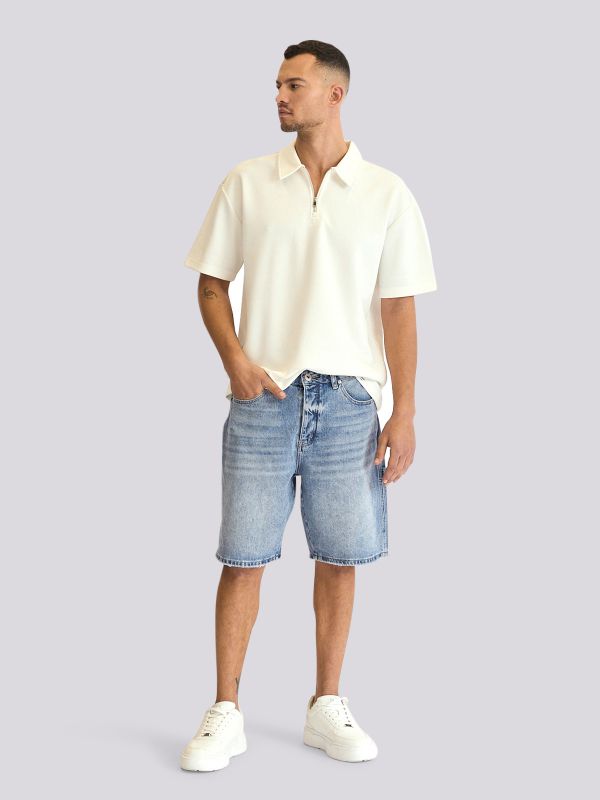 מכנסי ג?ינס קצרים בגזרת נוחות עם שרוך קשירה לגברים