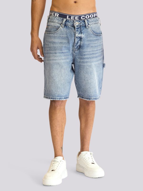 מכנסי ג?ינס קצרים בגזרת נוחות עם שרוך קשירה לגברים