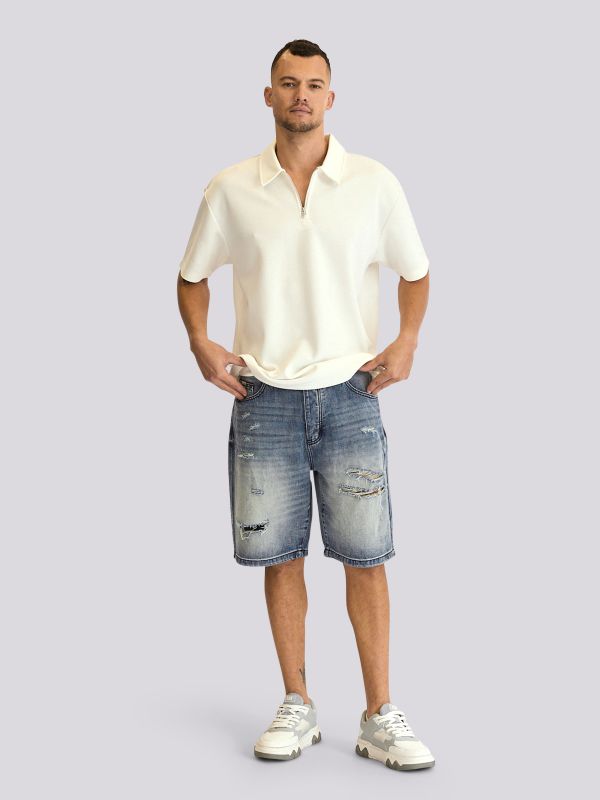 מכנסי ג?ינס קצרים בגזרה ישרה לגברים