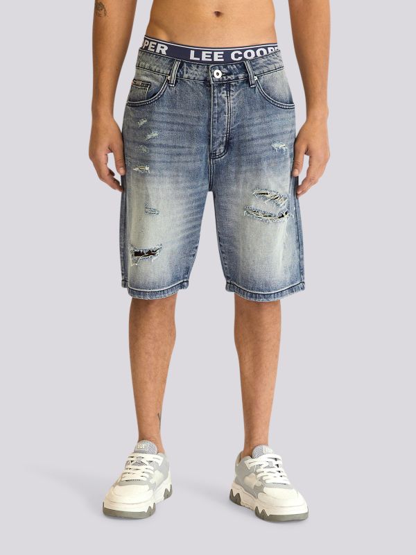 מכנסי ג?ינס קצרים בגזרה ישרה לגברים