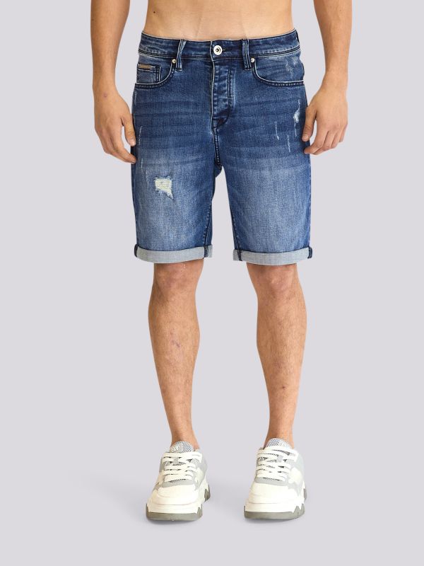 מכנסי ג?ינס קצרים במראה משופשף לגברים