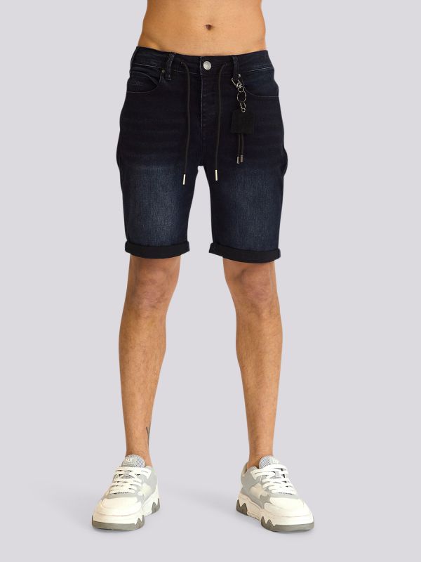 מכנסי ג?ינס קצרים בגוון כחול כהה נקי לגברים