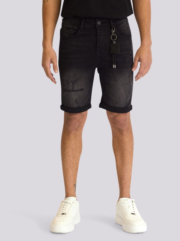 מכנסי ג?ינס קצרים בגזרה נינוחה עם שטיפת אסיד בהירה לגברים