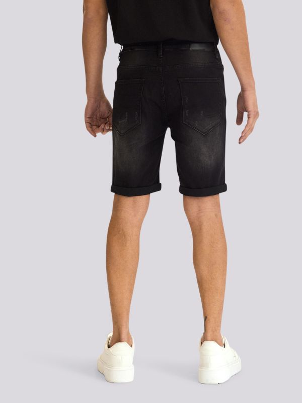 מכנסי ג?ינס קצרים בגזרה נינוחה עם שטיפת אסיד בהירה לגברים