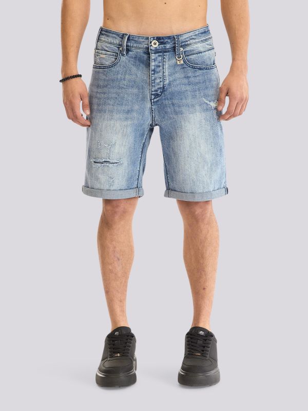 מכנסי ג?ינס קצרים בגוון שחור שטוף בסטייל מודרני לגברים