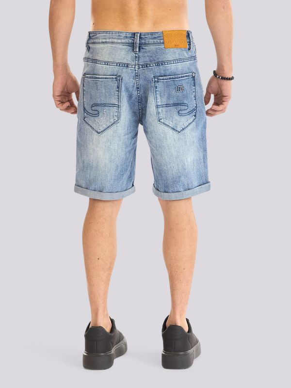 מכנסי ג?ינס קצרים בגוון שחור שטוף בסטייל מודרני לגברים