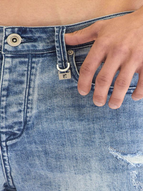 מכנסי ג?ינס קצרים בגוון שחור שטוף בסטייל מודרני לגברים