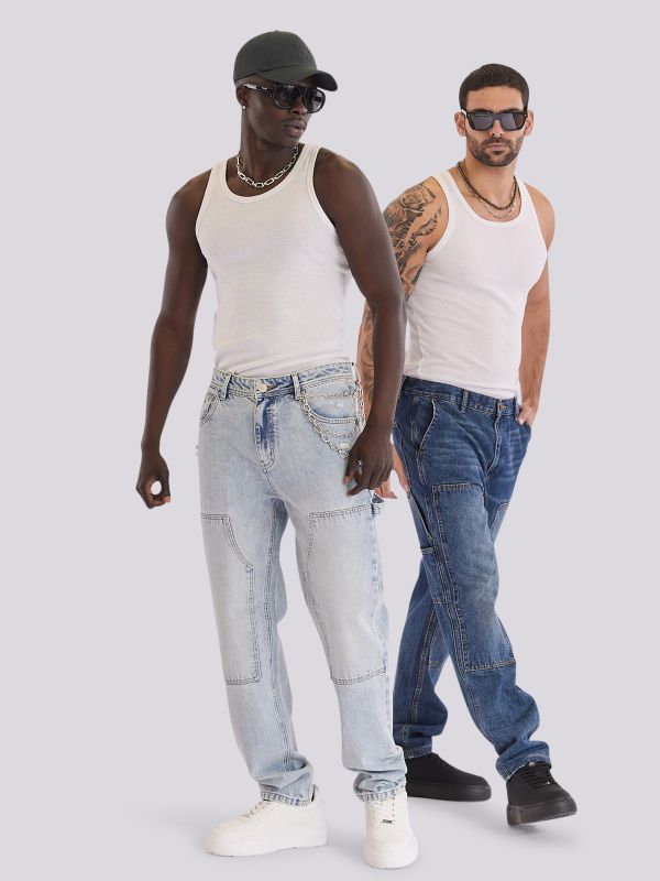 מכנסי ג?ינס WIDE FASHION בסטייל משוחרר וגוון כהה לגברים