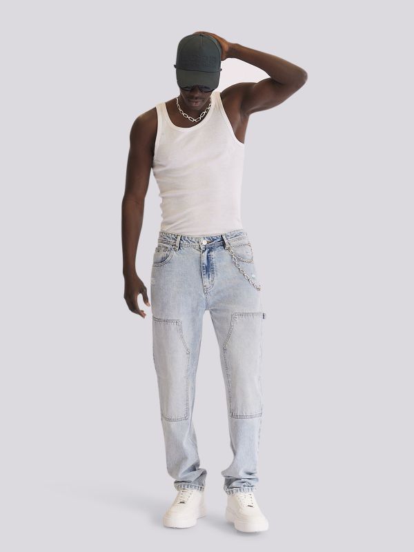 מכנסי ג?ינס WIDE FASHION בסטייל משוחרר וגוון כהה לגברים