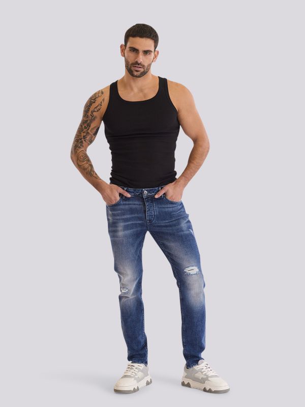 מכנסי ג?ינס MID MARTIN בגזרה ישרה ובגוון ביניים לגברים