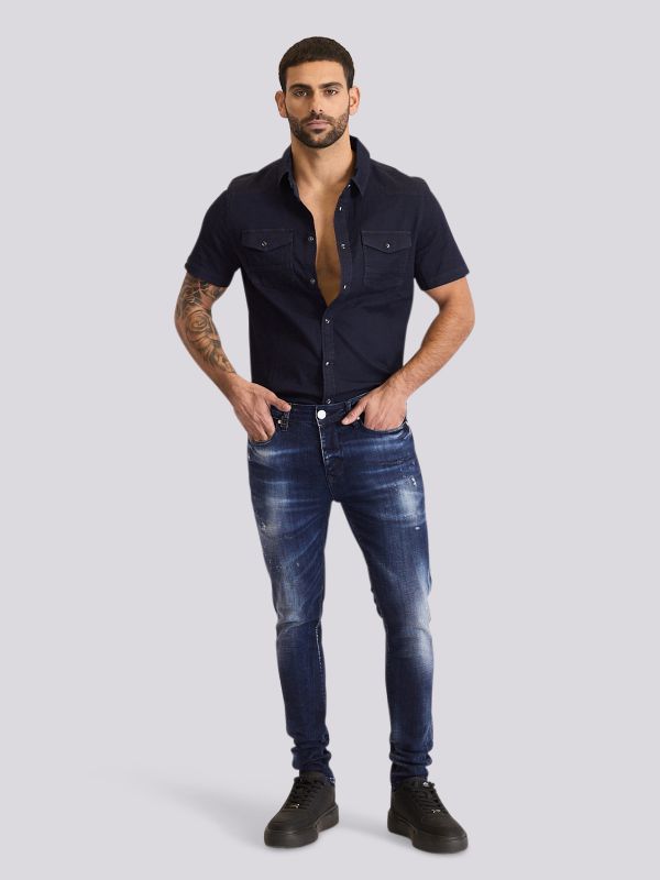 חולצה מכופתרת עם שרוול קצר מבד ” פשתן-כותנה”  לגברים