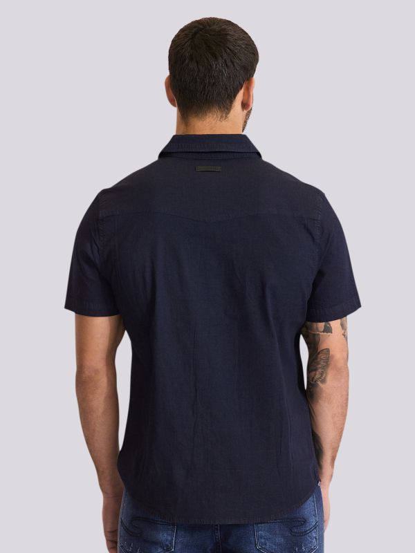 חולצה מכופתרת עם שרוול קצר מבד ” פשתן-כותנה”  לגברים