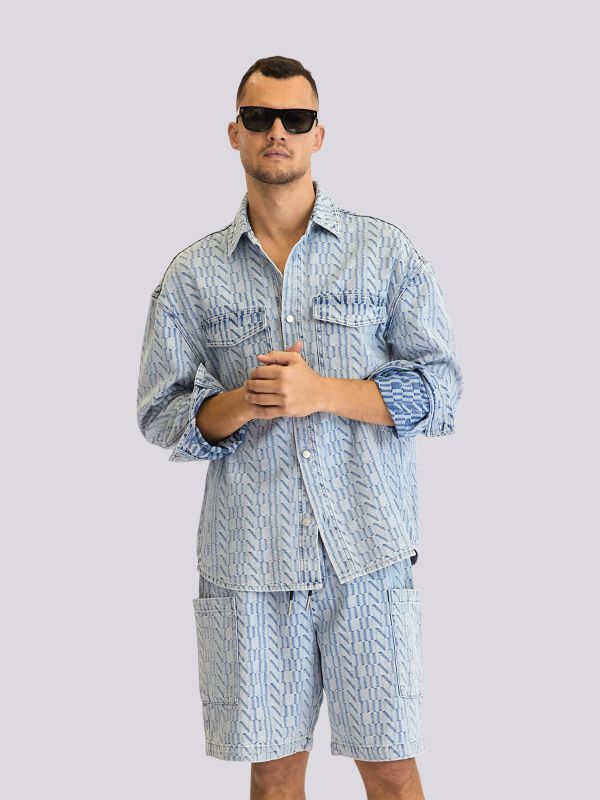 חולצת ג’ינס (Denim) מכופתרת עם שרוול ארוך לגברים