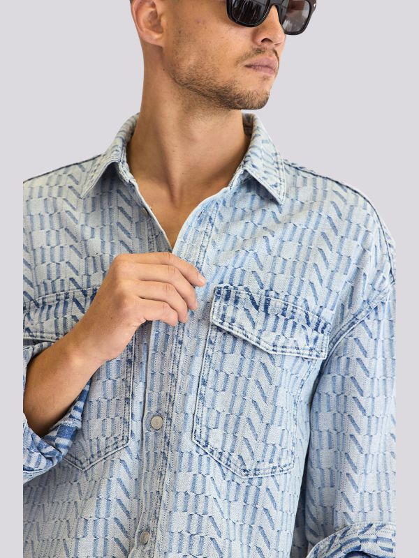 חולצת ג’ינס (Denim) מכופתרת עם שרוול ארוך לגברים