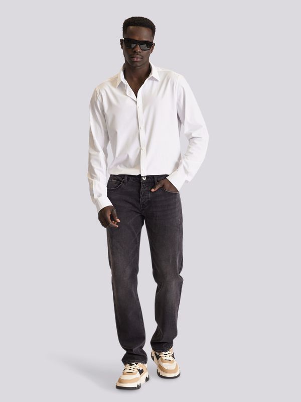 חולצה מכופתרת עם שרוול ארוך בגימור חלק ואלגנטי לגברים