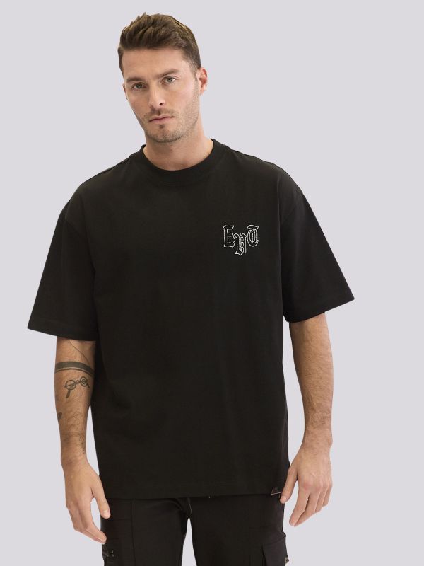 חולצת טי-שרט אוברסייז עם הדפס גרפי מורחב לגברים