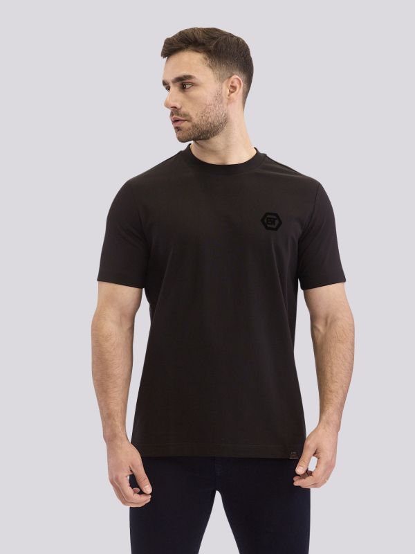 חולצת טי-שרט בגזרה ישרה עם הדפס מותג קלאסי לגברים