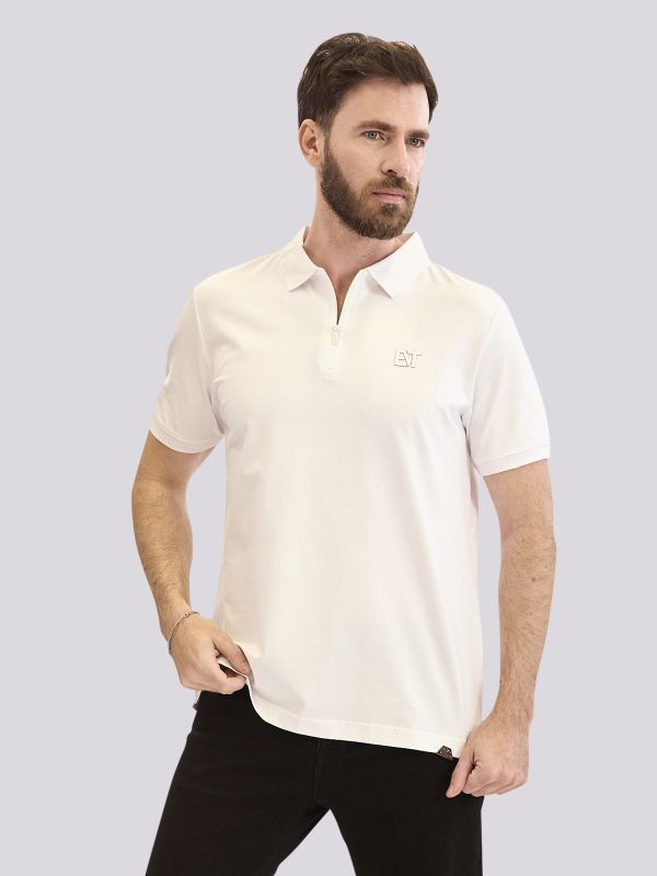 חולצת פולו מעוצבת עם צווארון רוכסן ולוגו צד לגברים