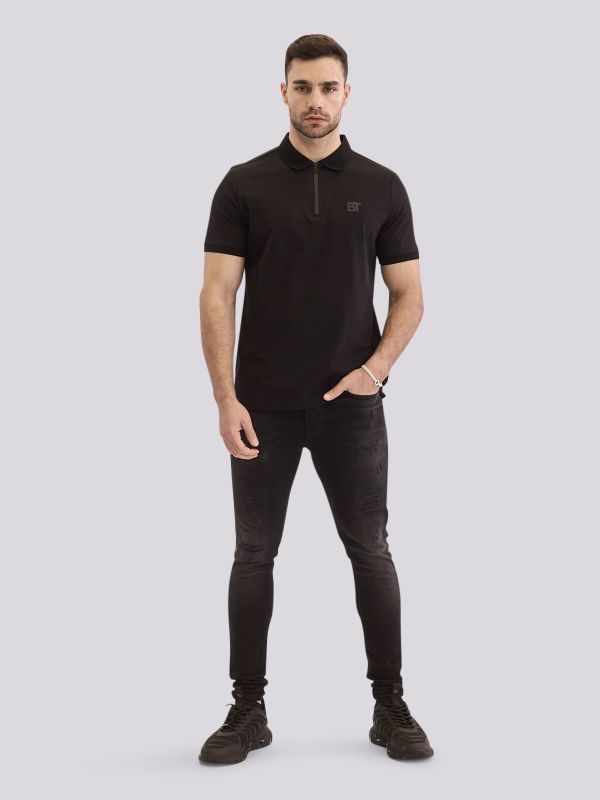 חולצת פולו מעוצבת עם צווארון רוכסן ולוגו צד לגברים