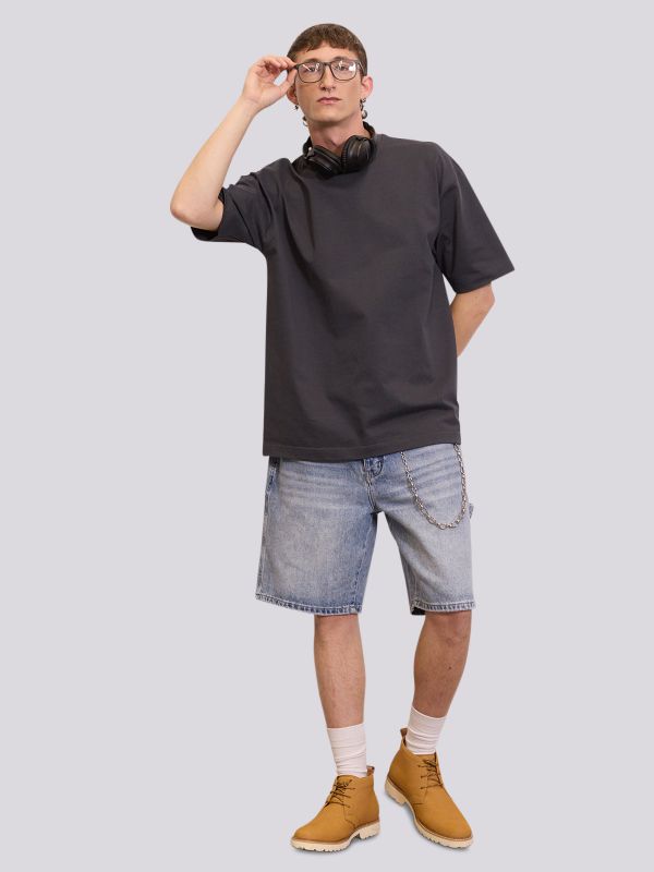 חולצת טי-שרט אוברסייז חלקה בייסיק לגברים