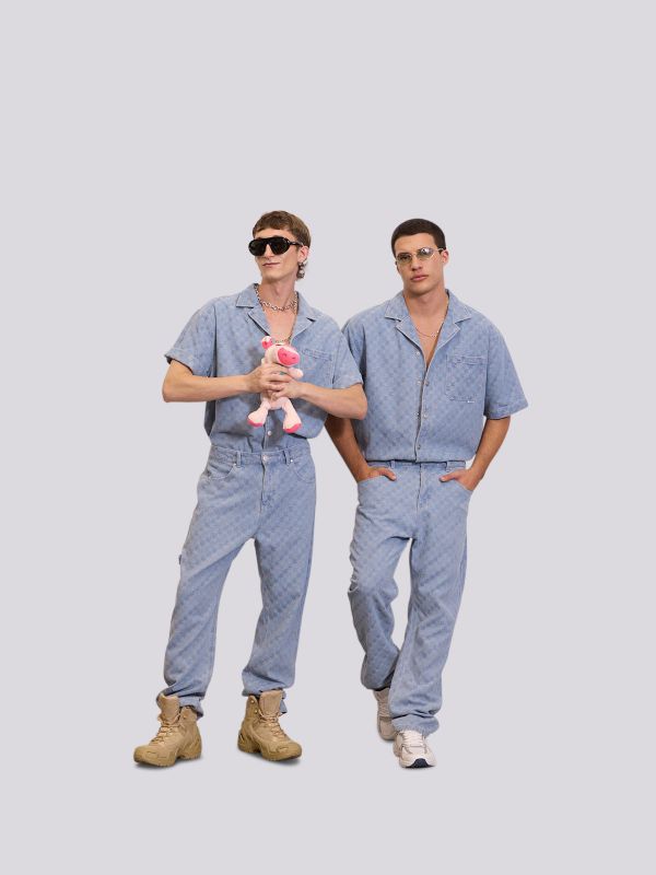 חולצת ג’ינס מכופתרת עם שרוול קצר לגברים