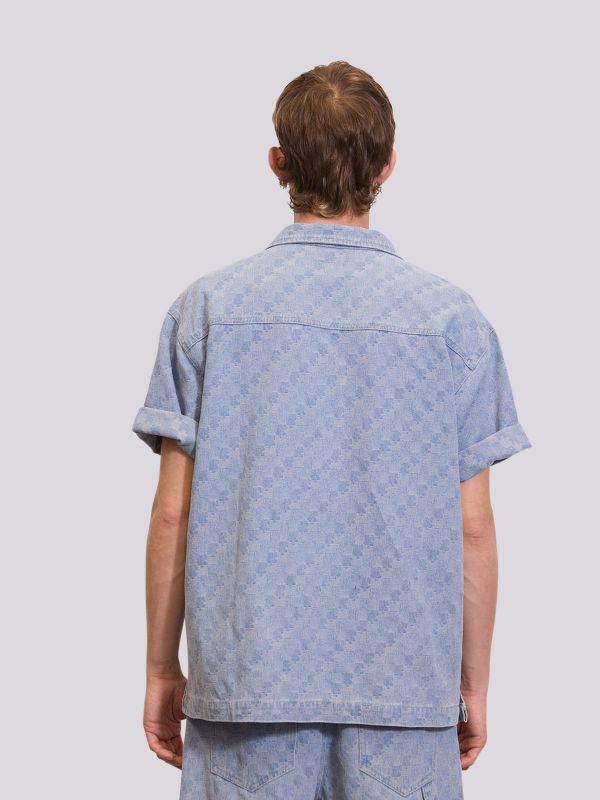 חולצת ג’ינס מכופתרת עם שרוול קצר לגברים